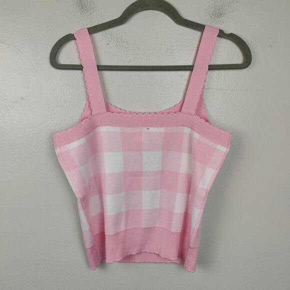 Hot Topic Strawberry Shortcake Knit Tank Top Womens Medium White Pink Gingham - Picture 4 of 9